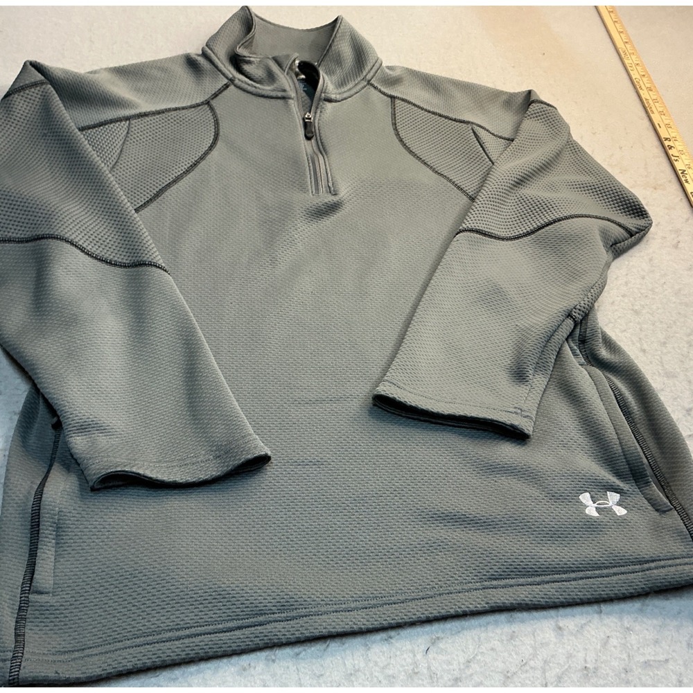 Under Armour Quarter Zip Pullover Textured Knit Gray Mens L Athletic 1221882